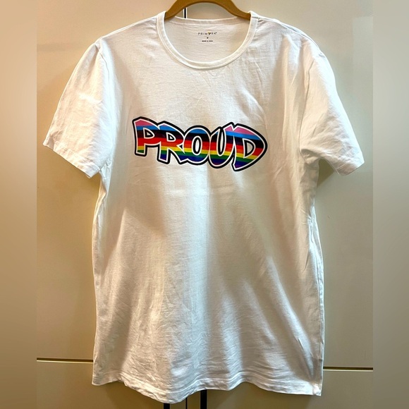 Primark Crew Neck Solid WHITE LOGO PROUD T-Shirts Unisex Sz M - Picture 1 of 4